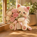 Blush Rose Crochet Cat – Handmade Floral Gift for Mom & Cat Lovers