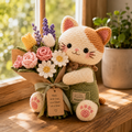 Little Florist Crochet Cat – Handmade Mixed Flower Bouquet Gifts