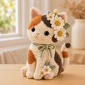 Calico Cat Crochet Doll with Daisies – Handmade Floral Cat Decor & Cat Lover Gift