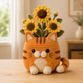 Crochet Orange Tabby Cat Sunflower Planter