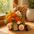 Crochet Orange Tabby Cat Flower Bouquet