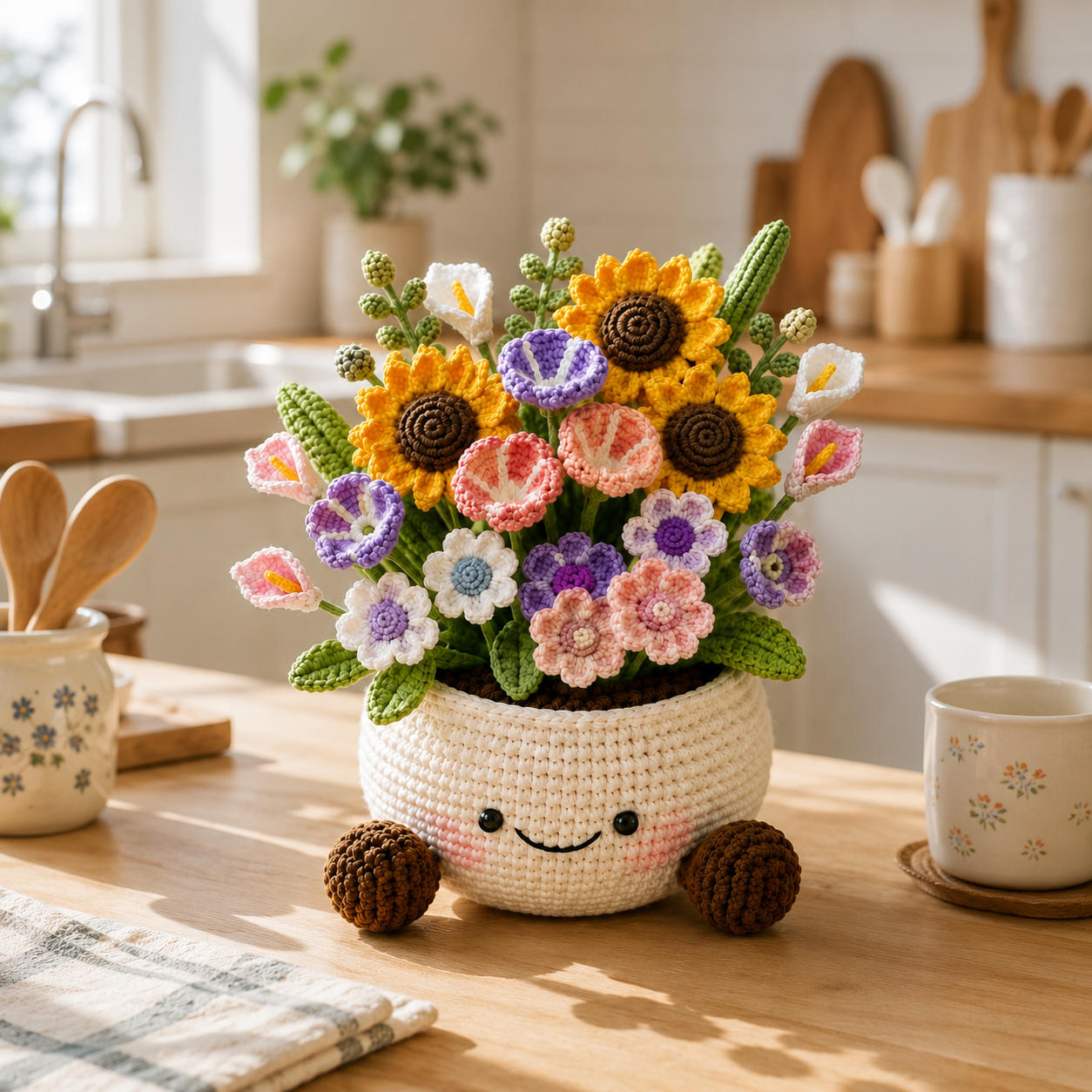 Crochet Flower Pot – Handmade Potted Plant Desk Decor Gift