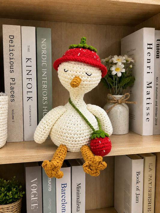 Crochet Goose Doll with Blueberry Hat – Handmade Summer Gift