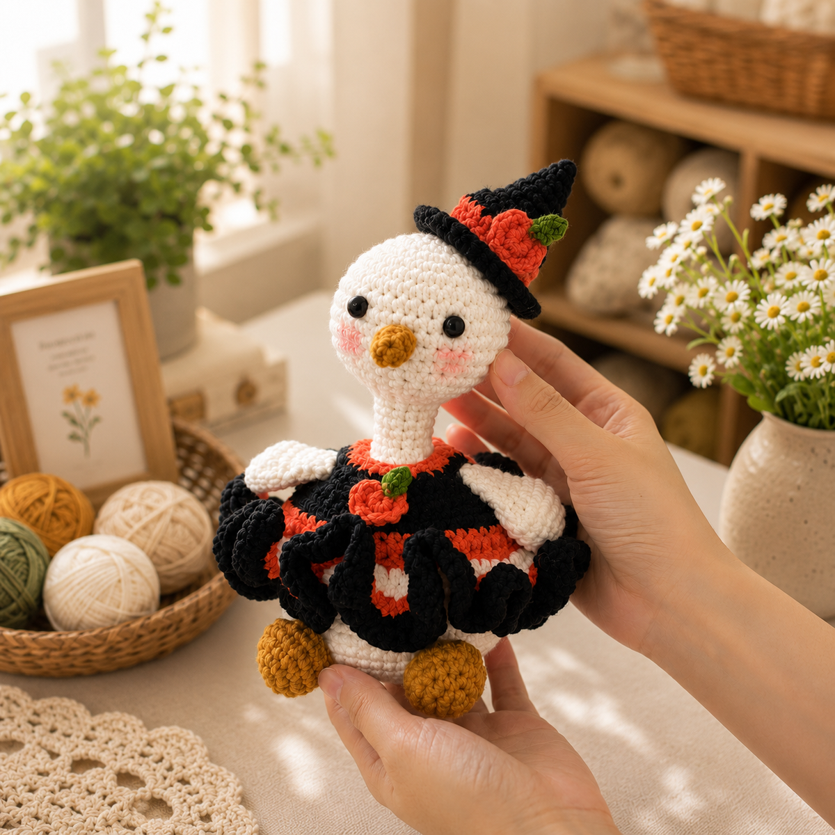 Halloween Crochet Goose Plush – Witch & Candy Corn Fall Decor
