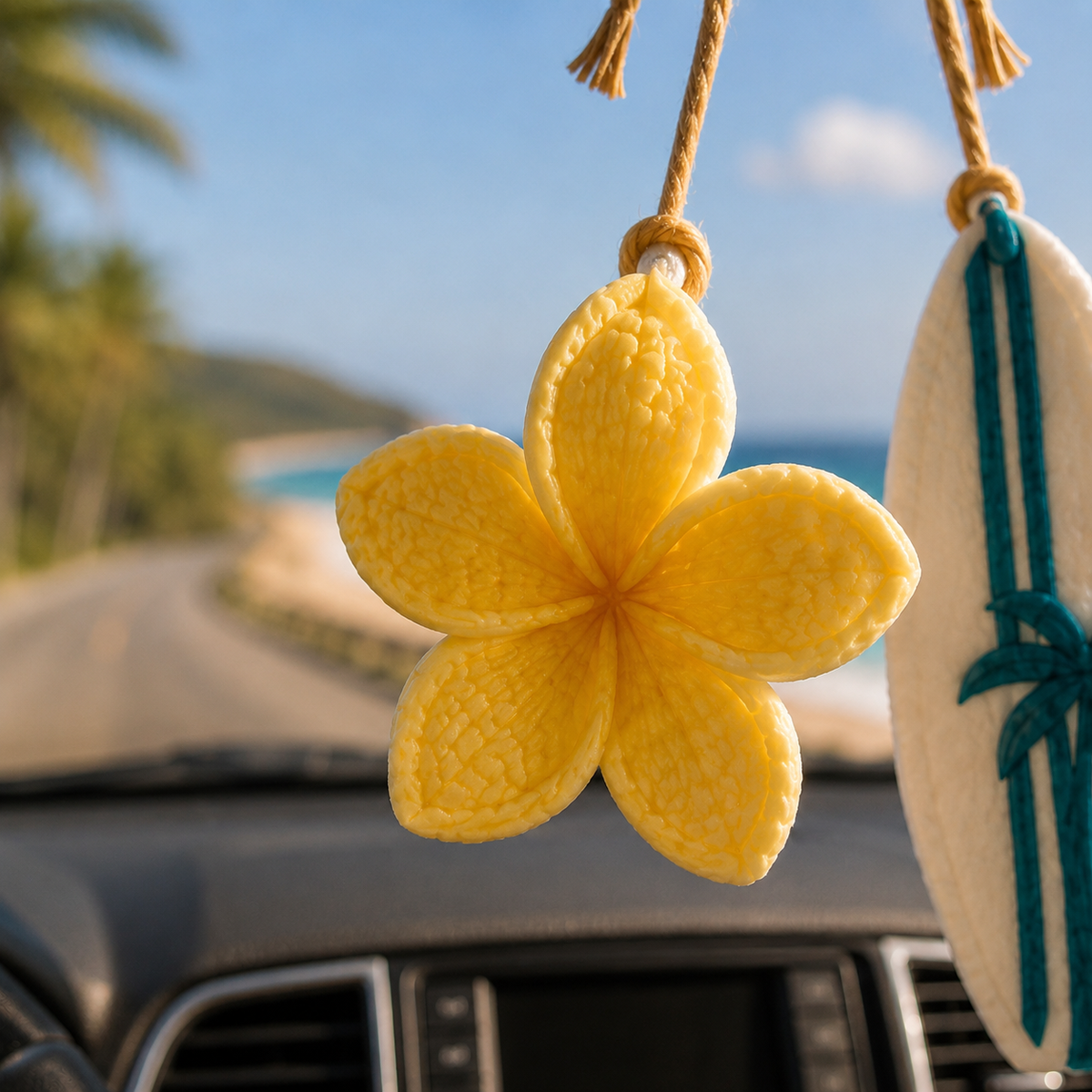 Crochet Summer Car Charm – Starfish & Surfboard Mirror Decor
