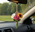 Crochet Flower Car Mirror Hanger – Handmade Bouquet Charm