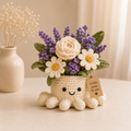Crochet Lavender & Daisy Bouquet in Octopus Pot, Handmade Gift