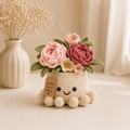 Blush Crochet Peony Bouquet in Octopus Pot – Handmade Floral Gift