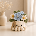 Blue Crochet Forget-Me-Not Bouquet in Octopus Pot – Handmade Gift