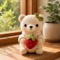 Handmade Crochet Teddy Bear with Strawberry – Cute Plush Gift