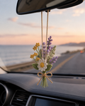 Crochet Daisy Lavender Car Charm – Rear View Mirror Hanging