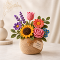 Handmade Crochet Flower Basket – Daisy & Lavender Desk Decor