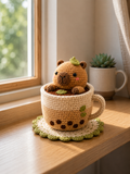 Handmade Crochet Capybara in Teacup – Cozy Amigurumi Desk Decor