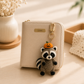 Cute Crochet Raccoon with Pumpkin Hat Keychain - Handmade Amigurumi Bag Charm