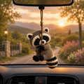 Cute Crochet Raccoon Ca Hanging - Handmade Amigurumi Auto Rearview Charm