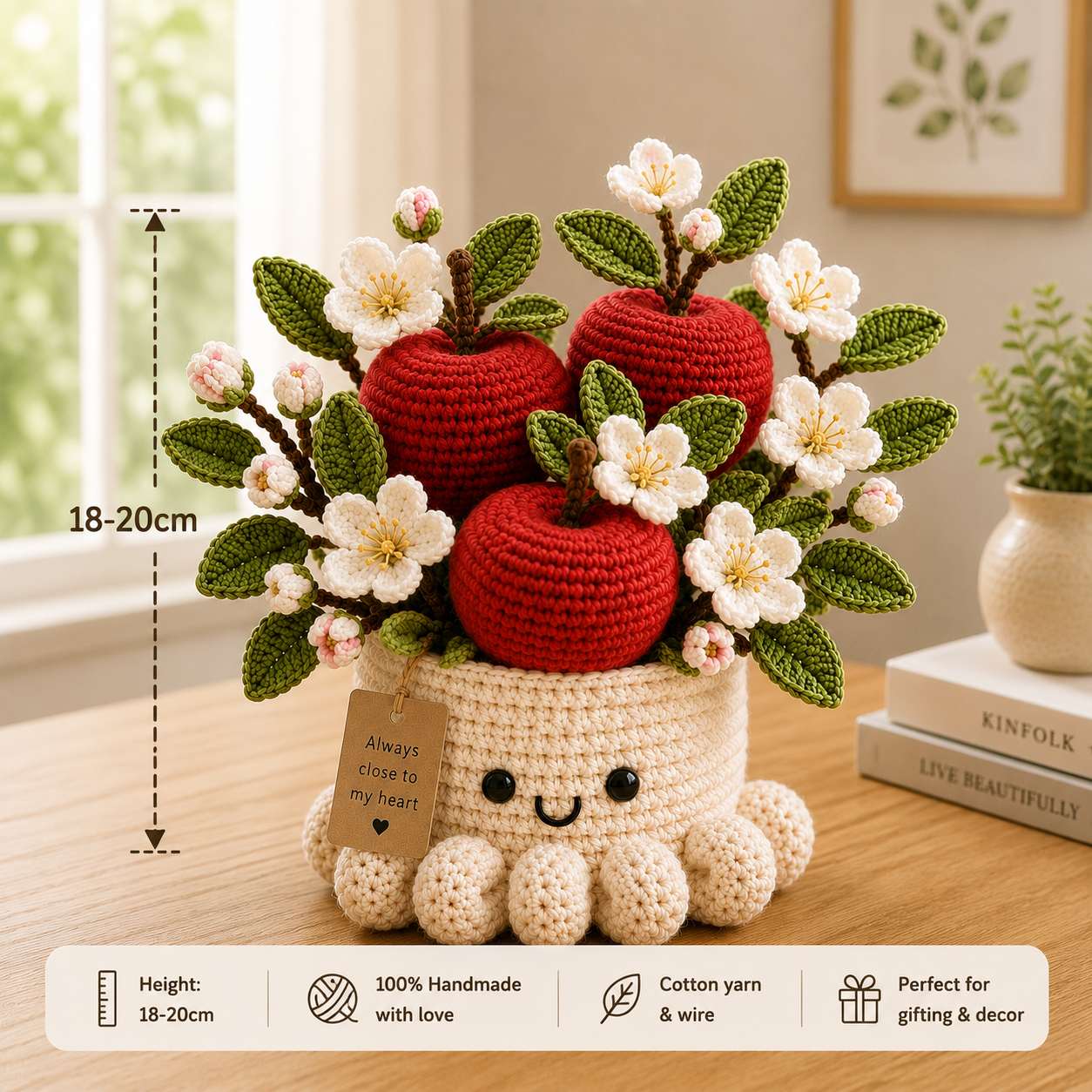 Handmade Crochet Red Apple Pot - Cute Gift & Home Decor