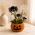 Handmade Crochet Spider Halloween Pumpkin Pot
