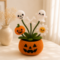 Handmade Crochet Skull & Ghost Halloween Pumpkin Pot