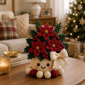 Handmade Crochet Christmas Poinsettia Pot with Cute Amigurumi Character Base