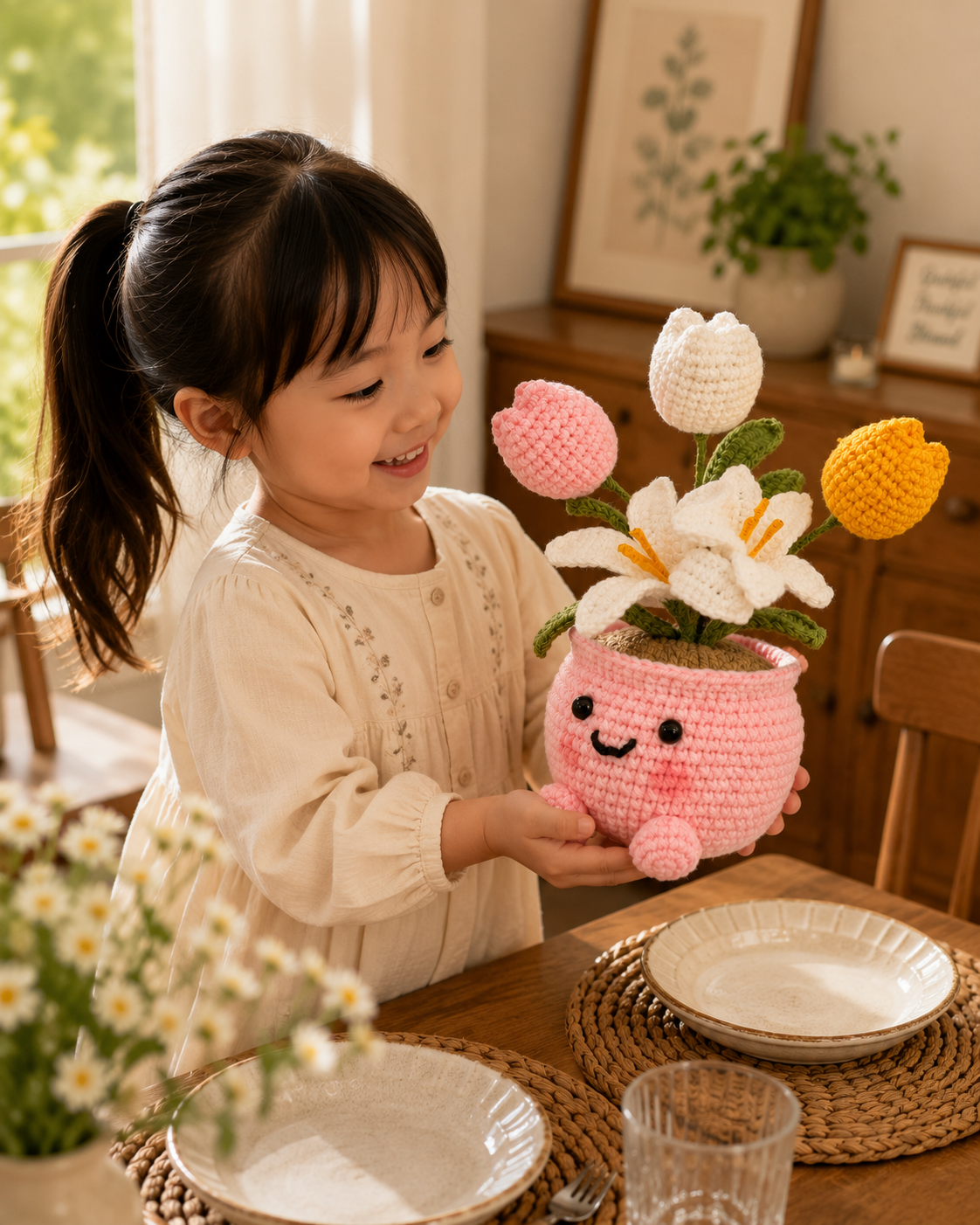 Handmade Crochet Lily & Tulip Flower Pot | Cute Amigurumi Floral Arrangement