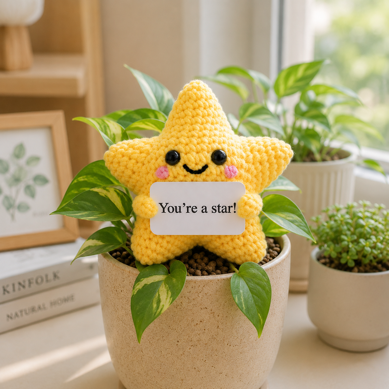 Handmade Crochet Star Plush with Encouragement Card – "You're a Star!" Positive Gift