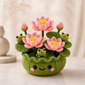 Handmade Crochet Lotus Flower Pot with Frogs – Zen Desk Decor