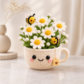 Handmade Crochet Daisy Cup with Bees – Floral Desk Decor