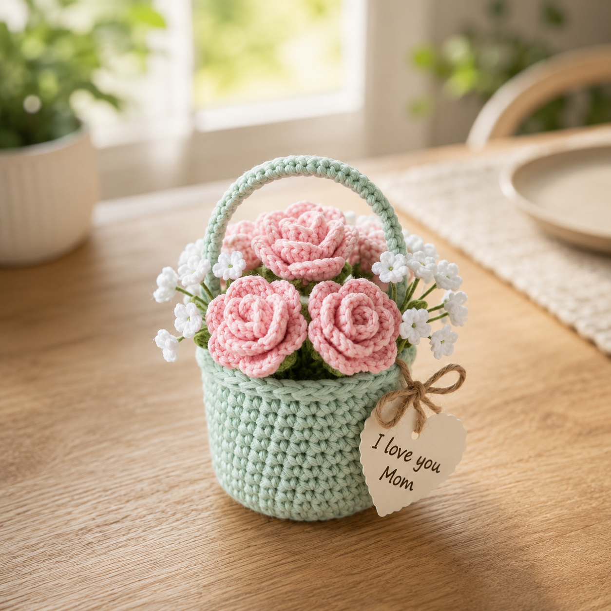 Crochet Daisy Flower Basket – Handmade Personalized Floral Gift