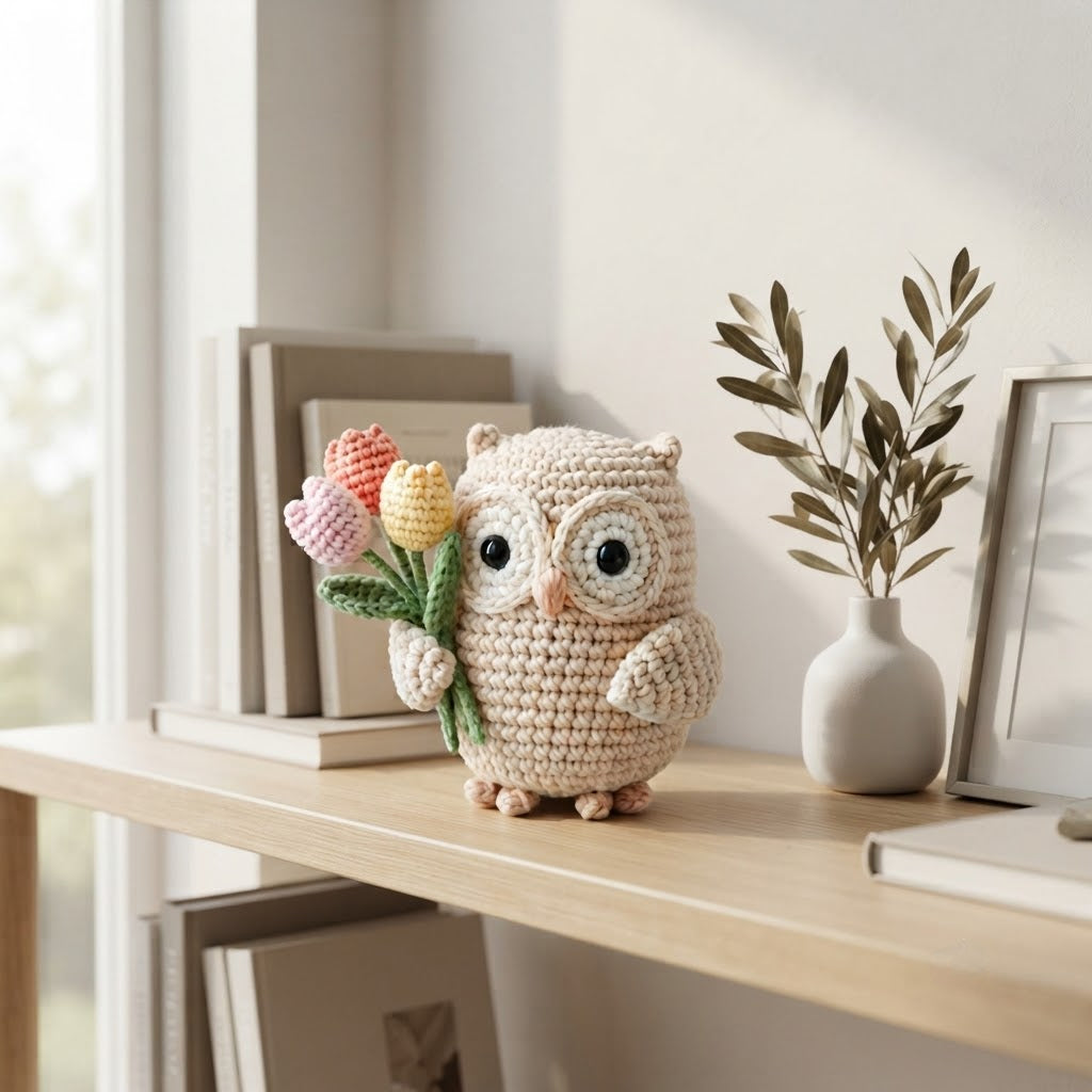 Crochet Owl with Flower – Handmade Owl Plush