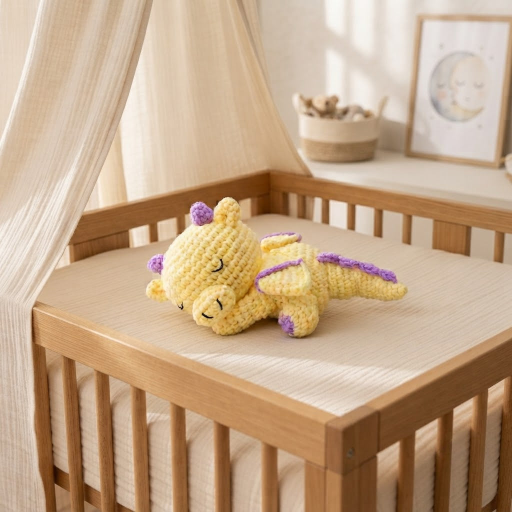Handmade Sleeping Crochet Dragon – Cute Amigurumi Plush Gift & Nursery Decor
