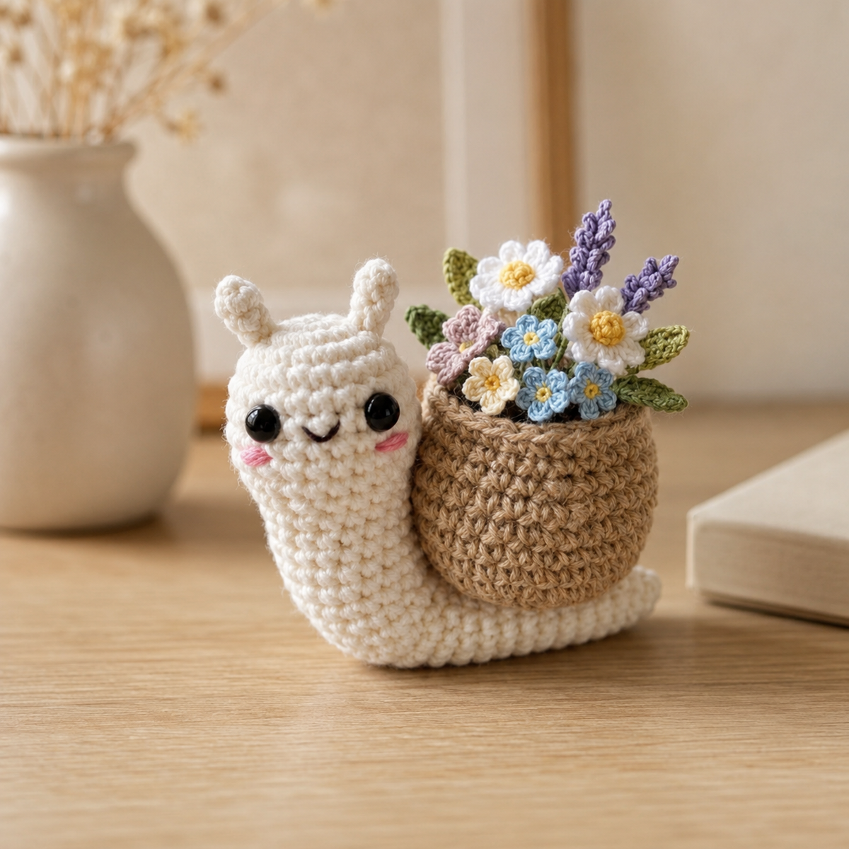 Crochet Snail with Flower – Handmade Amigurumi Plush