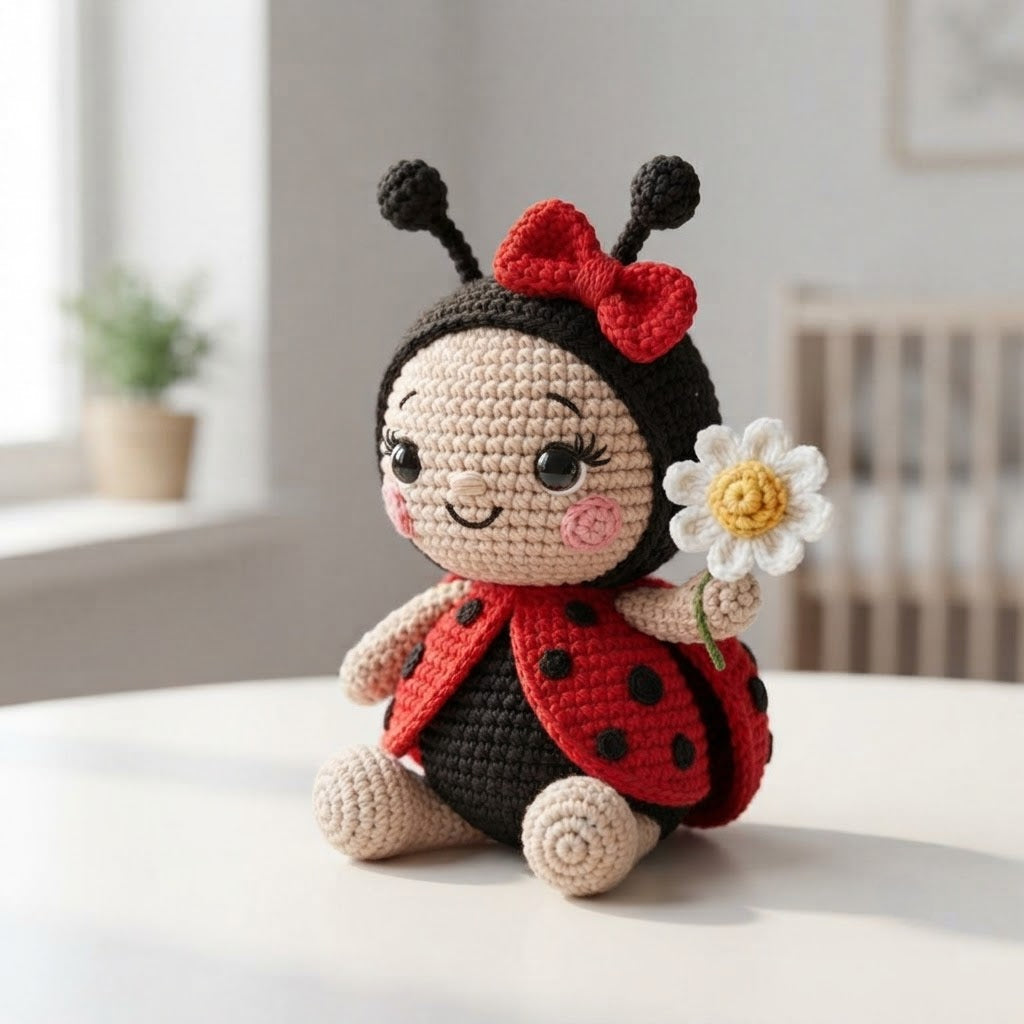 Crochet Ladybird Doll with Daisy – Handmade Ladybird Plush Toy for Kids