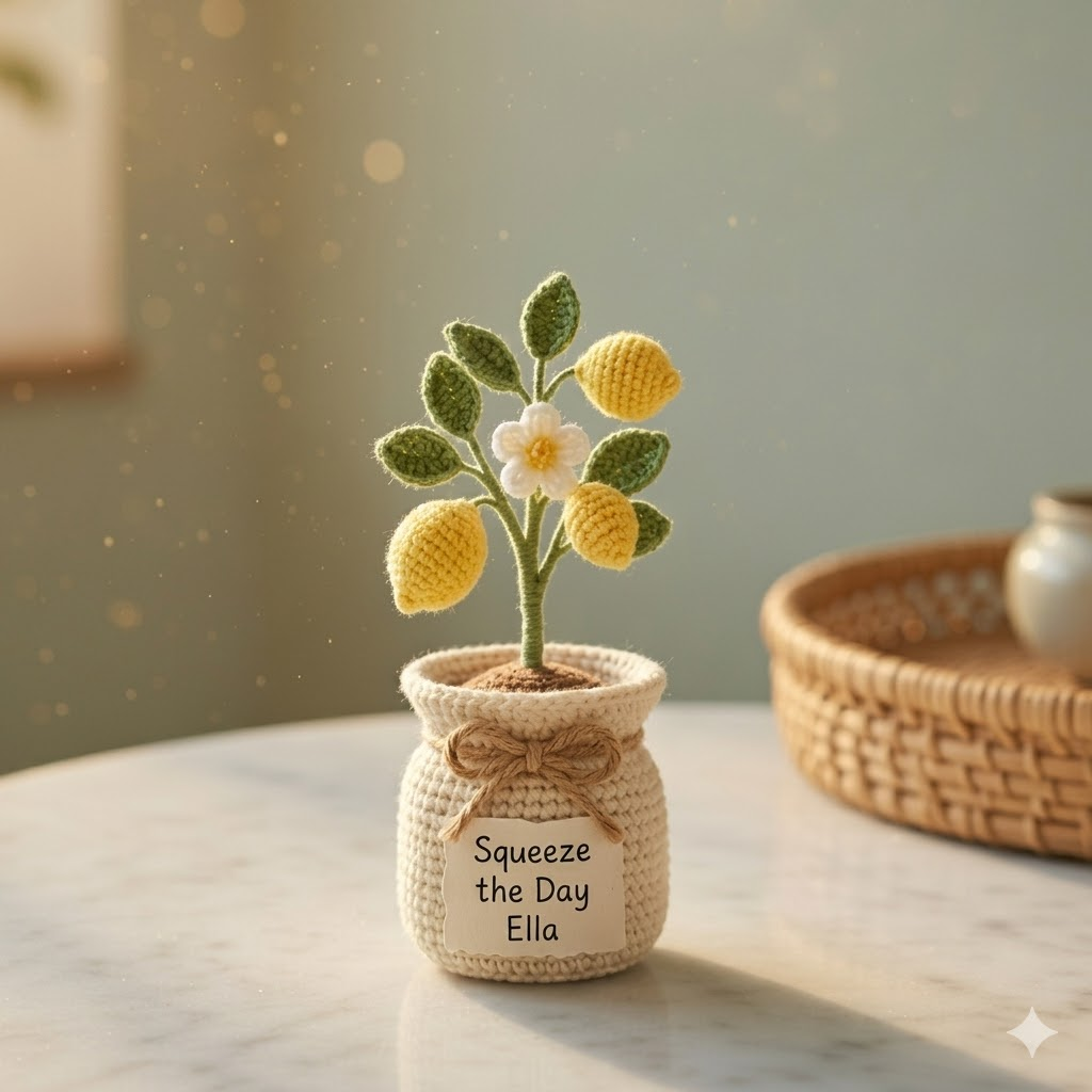 Crochet Lemon Pot – Handmade Personalized Fruit Plant Gift for Mom