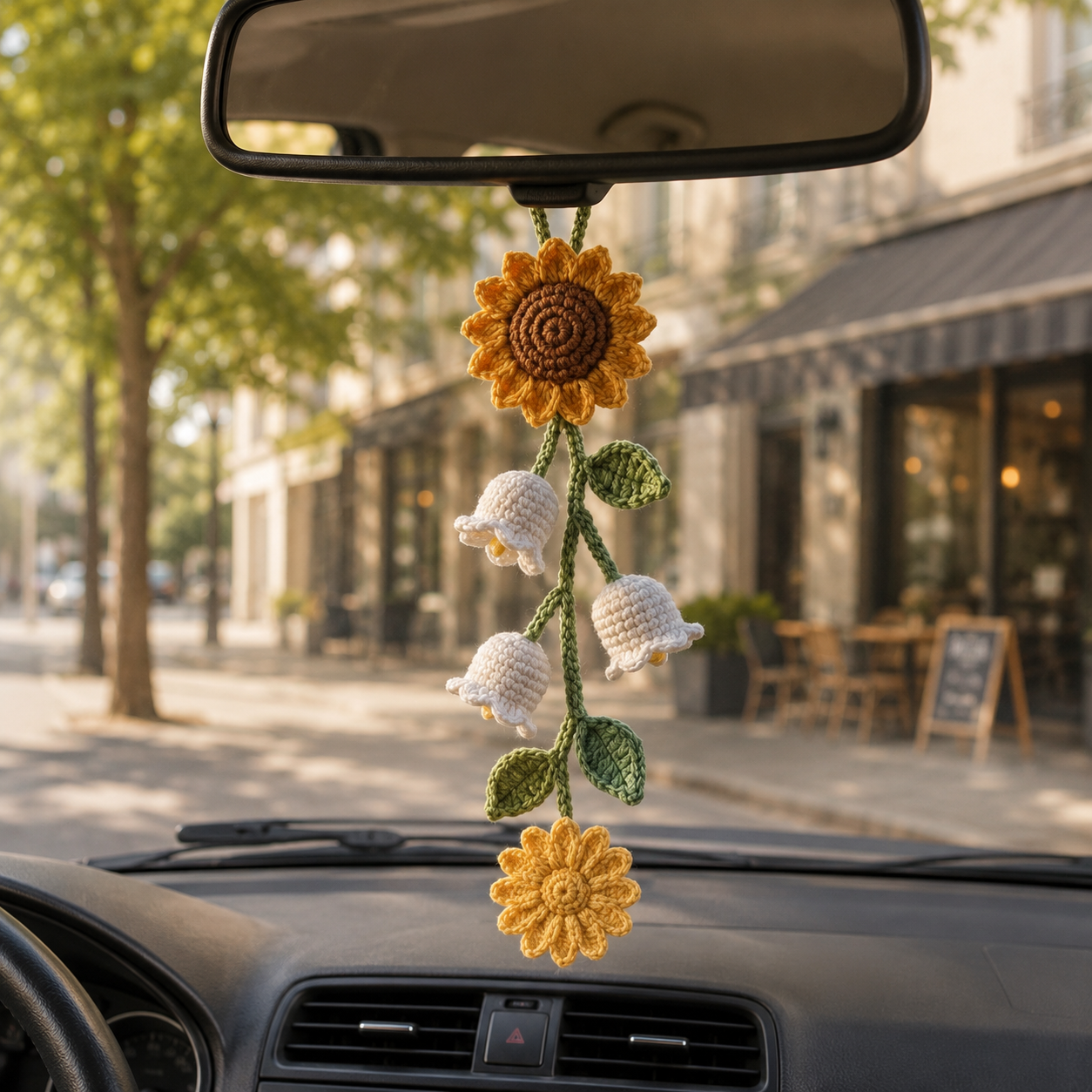 Crochet Birth Flower Car Hanging – Car Mirror Charm