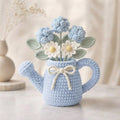 Handmade Blue Watering Can Crochet Flowers – Blue Hydrangea & Daisy Amigurumi Floral Decor