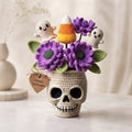 Handmade Crochet Skull Halloween Flower Pot – Ghost & Candy Corn Decor