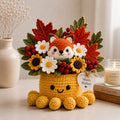 Handmade Crochet Fox Octopus with Autumn Flowers & Leaves | Fall Gift