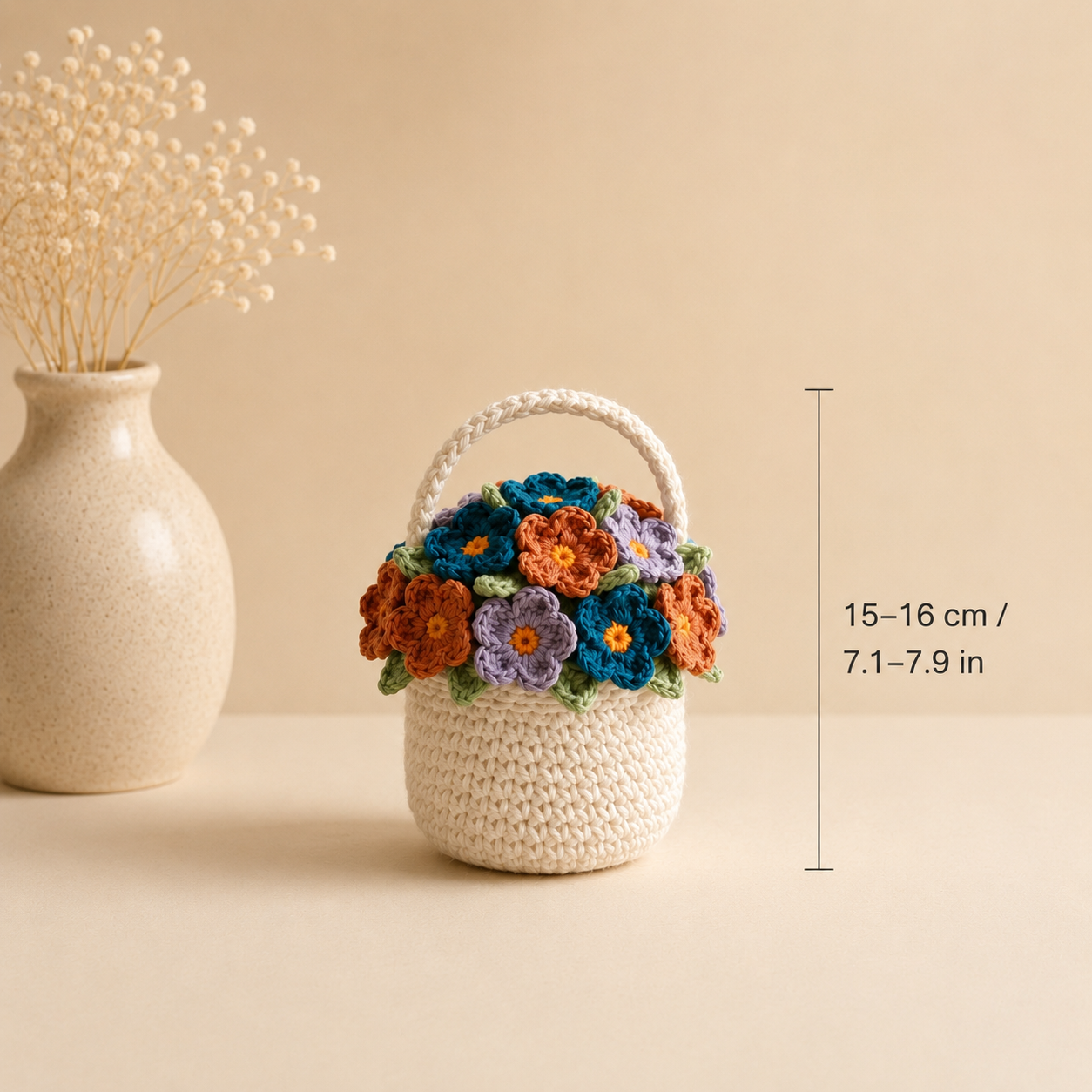 Crochet Daisy Flower Basket – Handmade Floral Home Decor