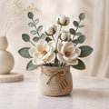 Crochet Magnolia Flower Basket – Handmade Cotton Floral Arrangement
