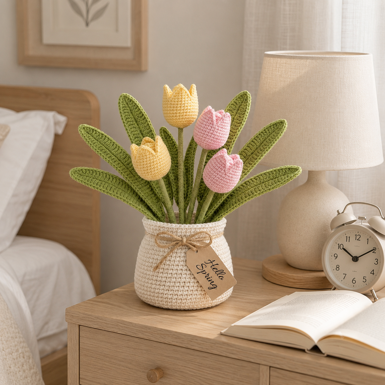 Handmade Crochet Tulip Bouquet in Pot | Everlasting Amigurumi Spring Floral Decor