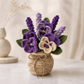 Crochet Lavender & Pansy Arrangement – Handmade Floral Basket