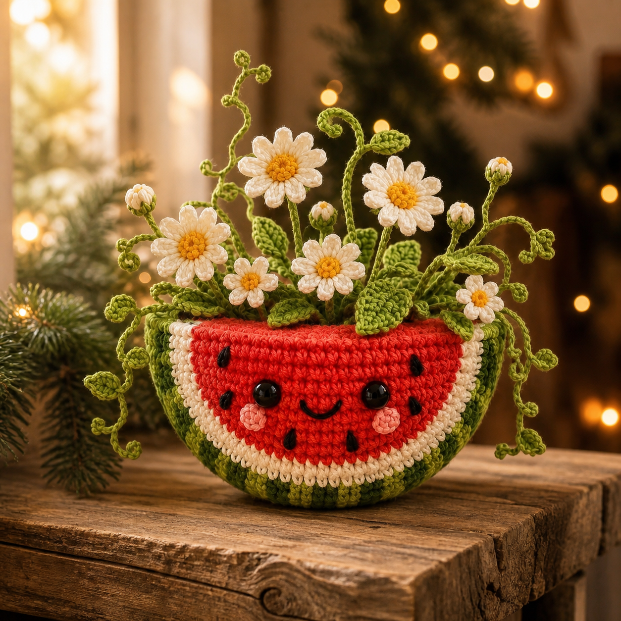 Handmade Crochet Watermelon Flower Pot – Daisy Summer Desk Decor