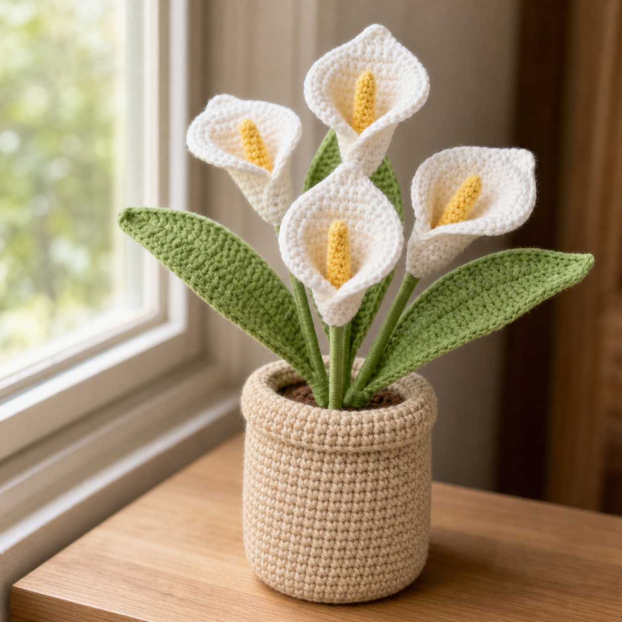 Handmade Crochet Calla Lily Flower Pot – Mother's Day Home Decor