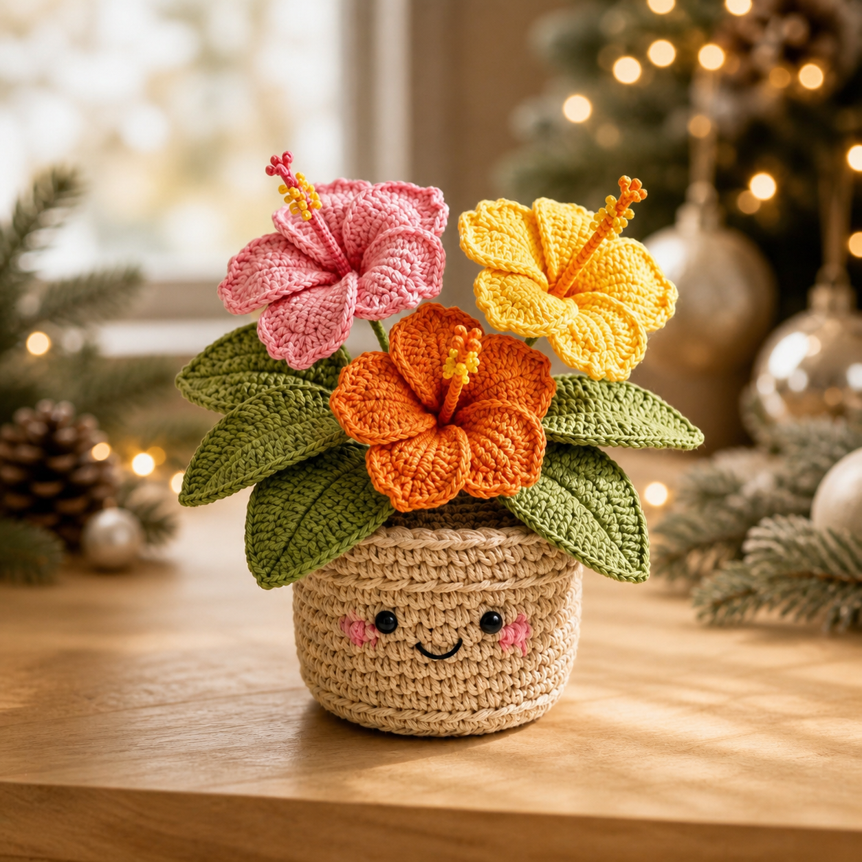 Handmade Crochet Protea & Daisy Flower Pot – Happy Desk Decor