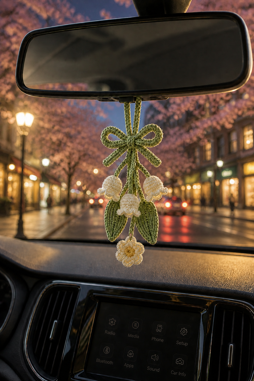 Crochet Lily of the Valley Car Charm – Handmade Mirror Decor
