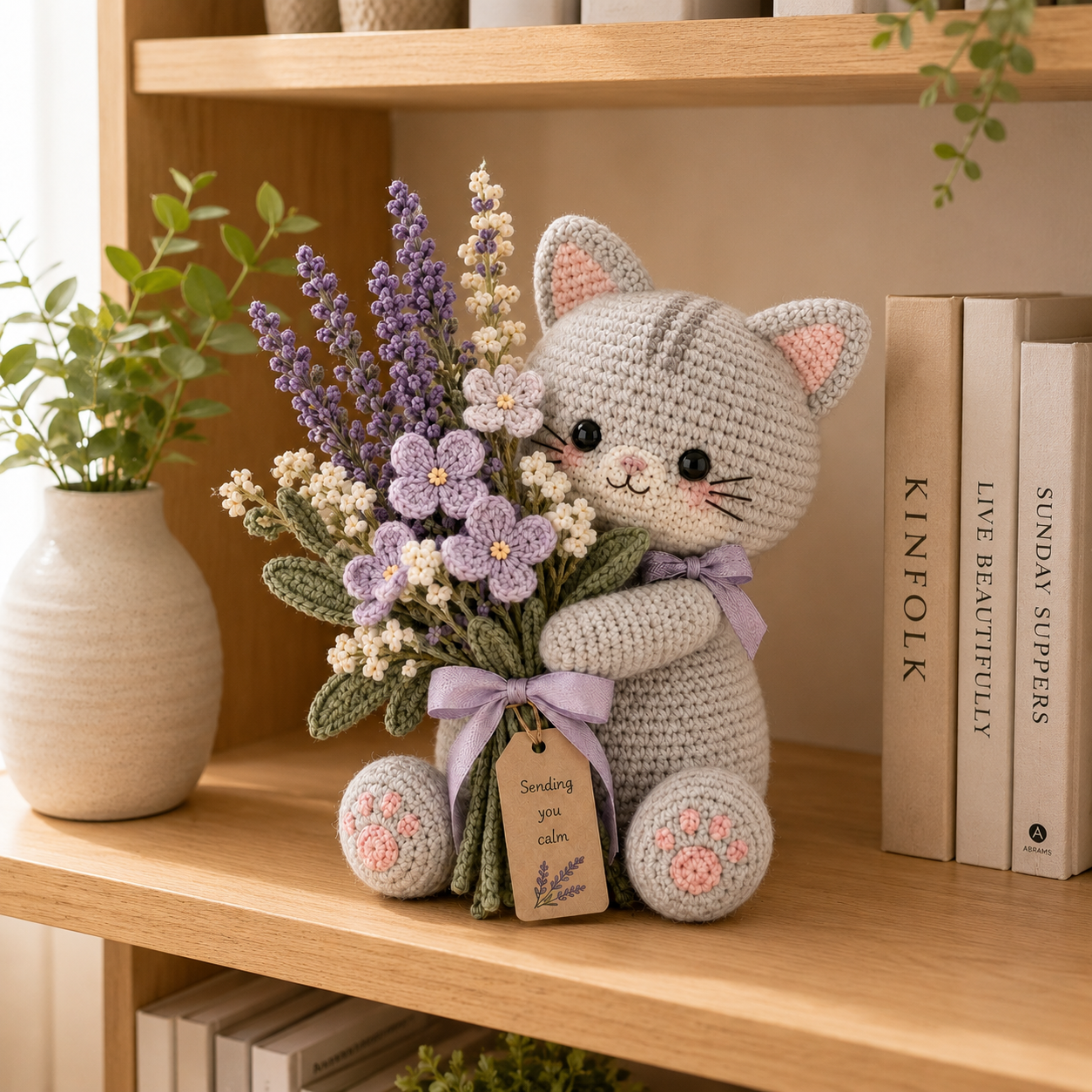 Lavender Comfort Crochet Cat – Handmade Calming Floral Gift for Mom & Cat Lovers