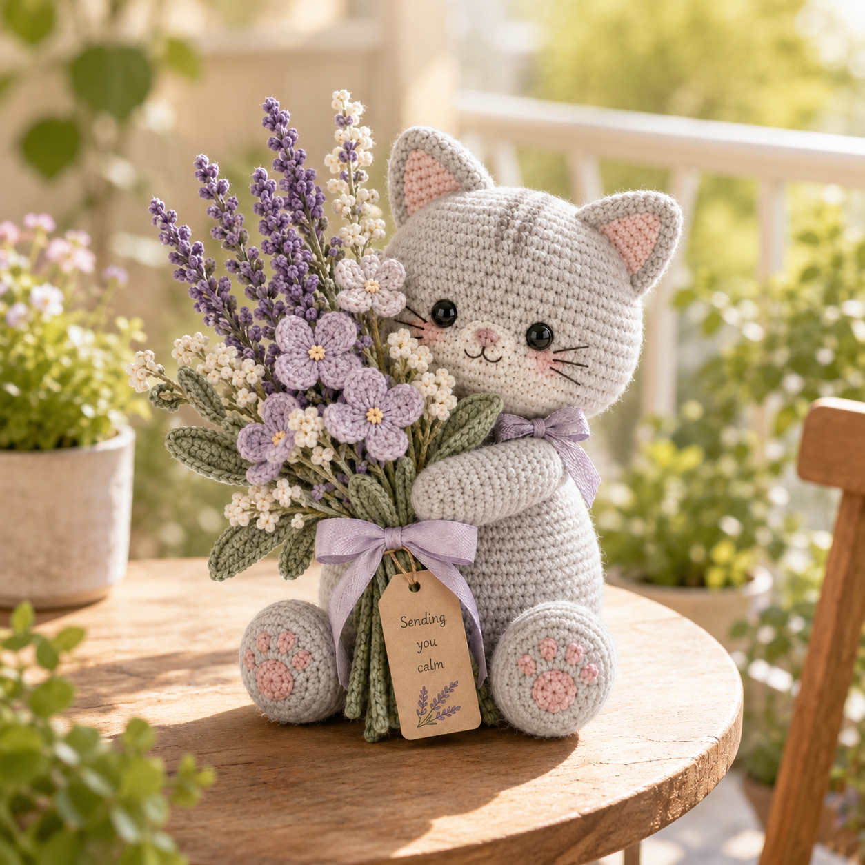 Lavender Comfort Crochet Cat – Handmade Calming Floral Gift for Mom & Cat Lovers