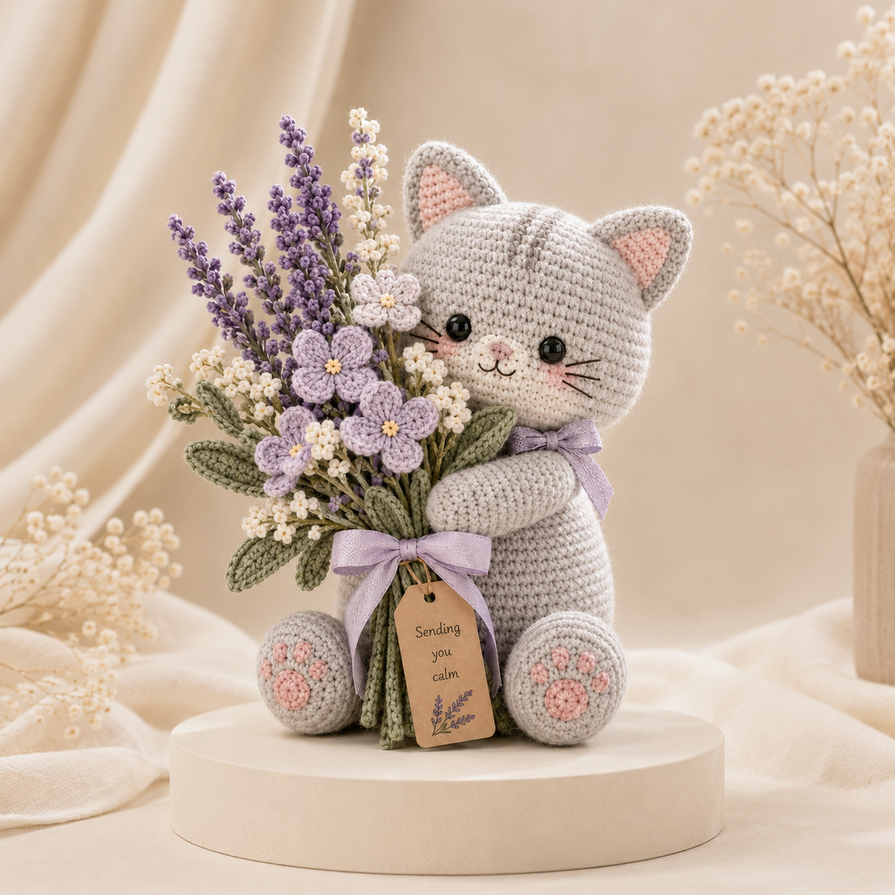Lavender Comfort Crochet Cat – Handmade Calming Floral Gift for Mom & Cat Lovers