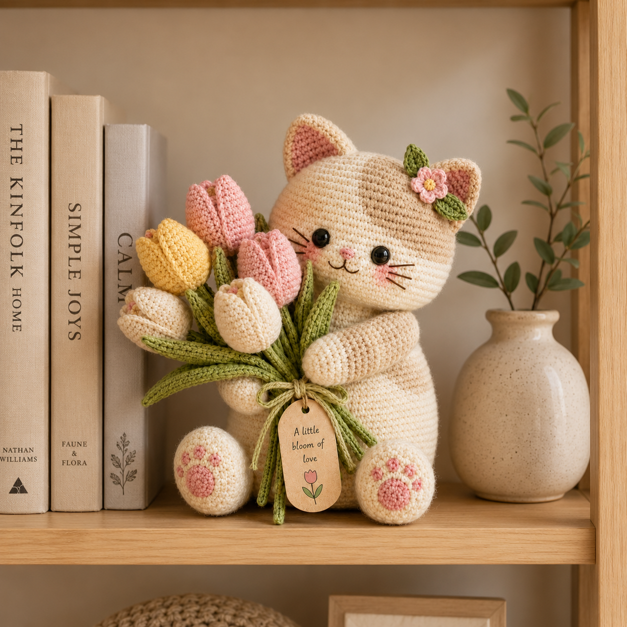 Pastel Tulip Crochet Cat – Handmade Floral Gift for Mom & Cat Lovers