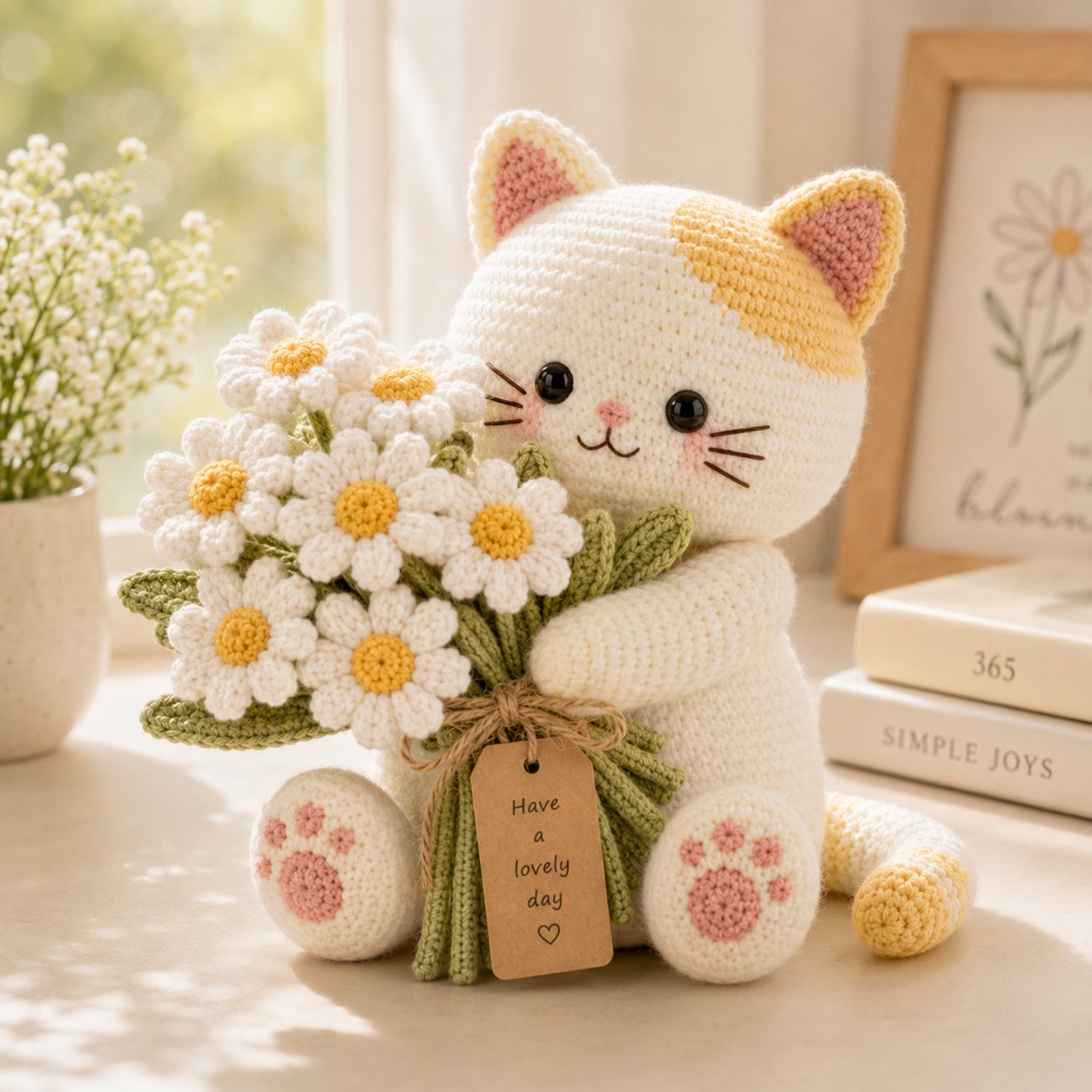 Daisy Day Crochet Cat – Handmade Floral Gift for Mom & Cat Lovers